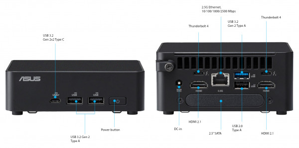 Both versions of the UltraNUC 14 Pro have identical ports on the front and rear of the chassis.